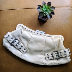 Charles David butter cream leather buckle clutch